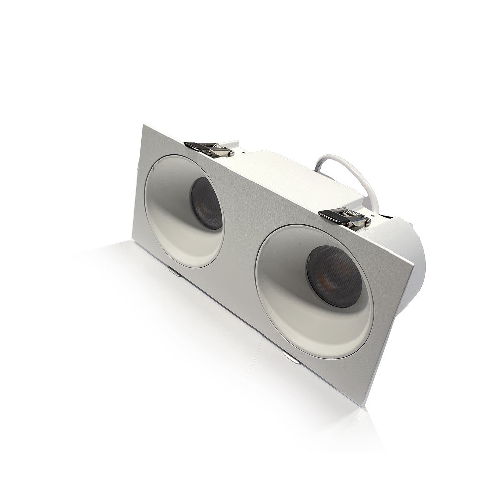 ANTI-GLARE DOUBLE HEAD RECESSED FIXTURE 120VAC 30W 2100LM BEAM ANGLE 36° 4000K CRI>90 PF>0.9 DAMP LOCATION