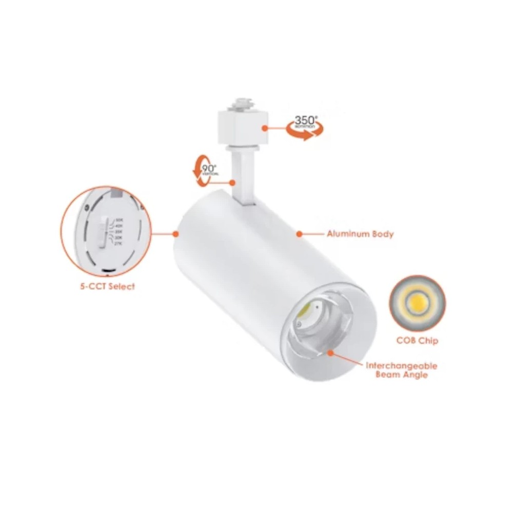 3 WIRES SURFACE MOUNTED LED TRACK LIGHT 10W 5CCT ADJUSTABLE 120VAC 1000LM PF>0.9 CRI>90 BEAM ANGLE 30° TRIAC