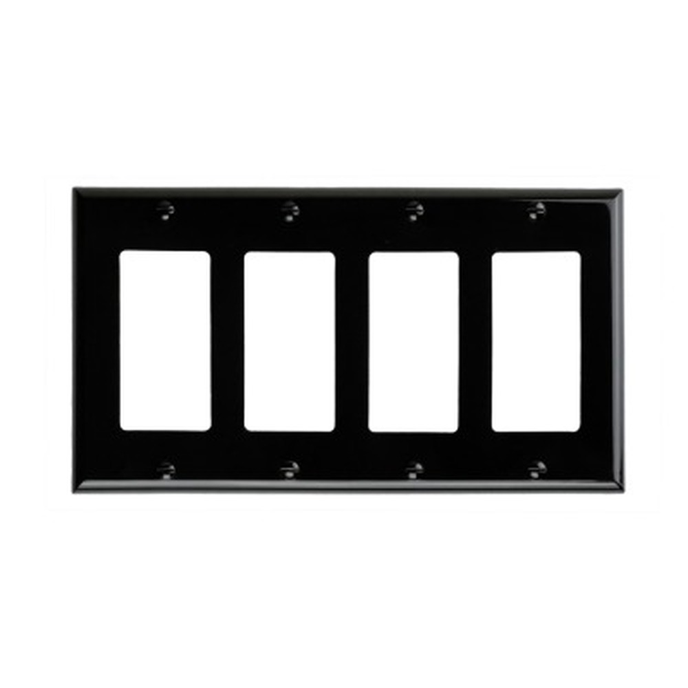 Decorator Wallplate - 4 Gang - Black - Plastic - V2