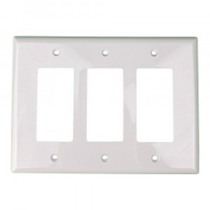 Decorator Mid Size Wallplate - 3 Gang- White - Plastic - 20/Box