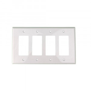 Decorator Mid Size Wallplate - 4 Gang- White - Plastic - 20/Box