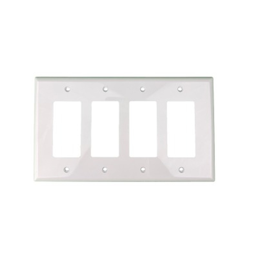 Decorator Mid Size Wallplate - 4 Gang- White - Plastic - 20/Box