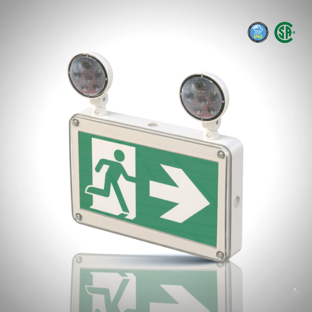 WET RATED 4W LED COMBINATION OF RUNNING MAN AND EXIT SIGN WITH 120 MINUTES BACKUP TIME.