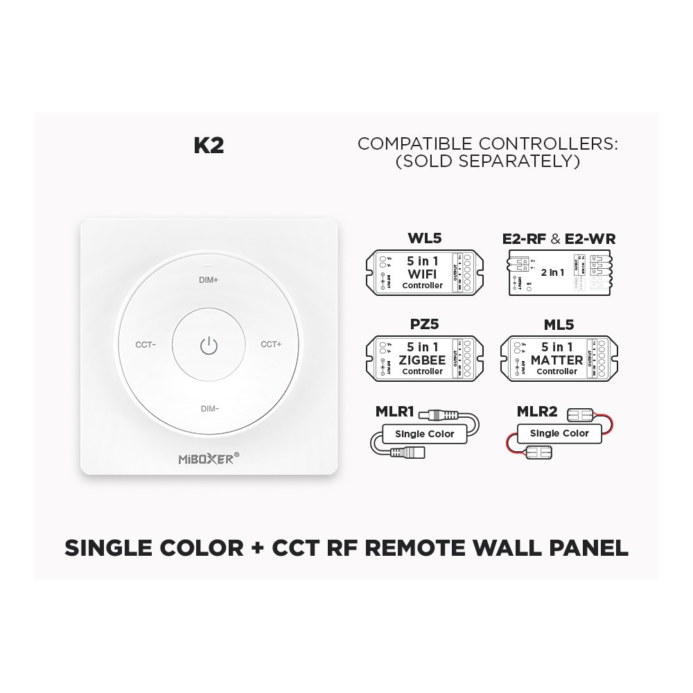 1 ZONE RF REMOVABLE MAGNETIC WALL REMOTE FOR SINGLE COLOR AND CCT LED STRIP (K2)