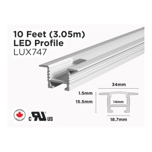 10 FEET RECESSED ALUMINUM U SHAPE PROFILE FOR LED STRIP (LUX747)