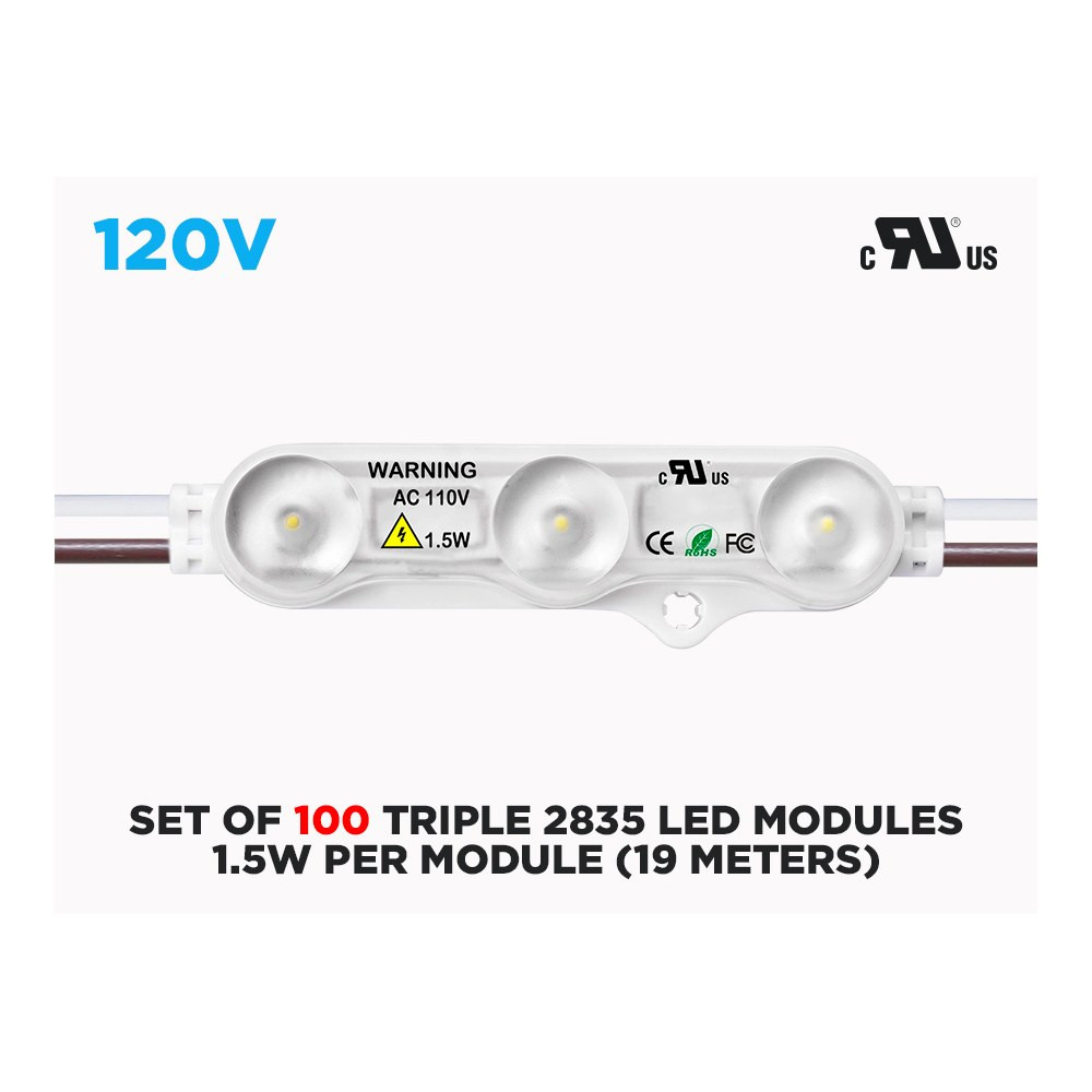 AC 110V - SET OF 100 TRIPLE 2835 EPISTAR LED MODULES ( 1.5W PER MODULE )