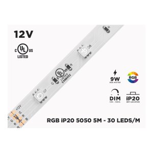 12V 5M IP20 RGB 5050 HIGH OUTPUT LED STRIP - 30 LEDS/M (STRIP ONLY)