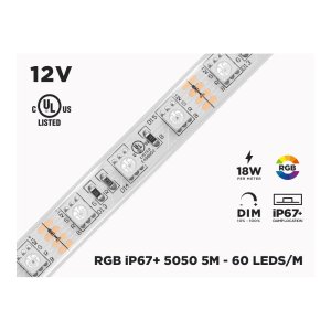 12V 5M WEATHERPROOF IP67 SUPER BRIGHT RGB 5050 LED STRIP 60 LEDS/M - 5M (STRIP ONLY)