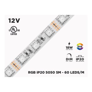 12V 5M IP20 RGB 5050 HIGH OUTPUT LED STRIP - 60 LEDS/M (STRIP ONLY)