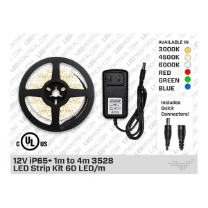 12V IP65+ SINGLE COLOR 3528 60 LED/M 1M TO 4M LED STRIP KIT