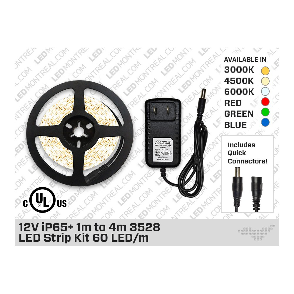 12V IP65+ SINGLE COLOR 3528 60 LED/M 1M TO 4M LED STRIP KIT