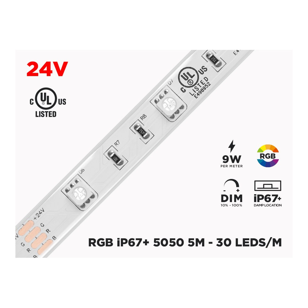 24V 5M IP67 RGB 5050 SUPER BRIGHT WEATHERPROOF LED STRIP - 30 LEDS/M (STRIP ONLY)