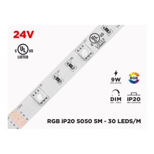 24V 5M IP20 RGB 5050 HIGH OUTPUT LED STRIP - 30 LEDS/M (STRIP ONLY)
