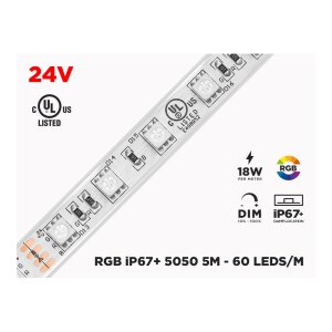 24V 5M IP67 RGB 5050 SUPER BRIGHT WEATHERPROOF LED STRIP - 60 LEDS/M (STRIP ONLY)