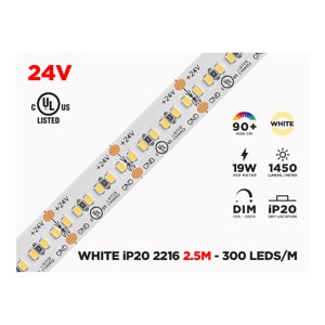 24V 2.5M IP20 2216 SINGLE COLOR LED STRIP - 300 LEDS/M (STRIP ONLY)