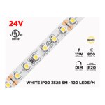 24V 5M IP20 3528 WHITE LED STRIP - 120 LEDS/M (STRIP ONLY)