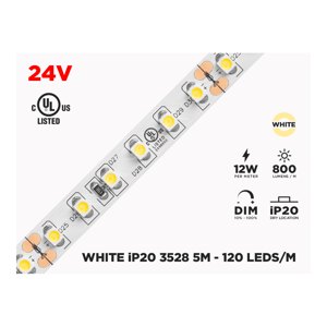 24V 5M IP20 3528 WHITE LED STRIP - 120 LEDS/M (STRIP ONLY)