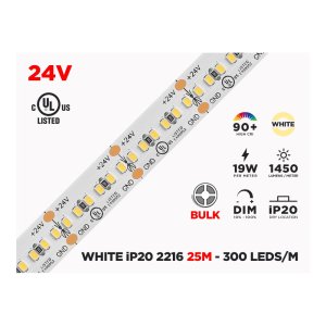 24V 25M IP20 2216 SINGLE COLOR LED STRIP - 300 LEDS/M (STRIP ONLY)