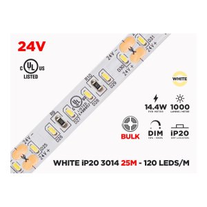 24V 25M IP20 3014 WHITE LED STRIP - 120 LEDS/M (STRIP ONLY)