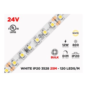 24V 25M IP20 3528 WHITE LED STRIP - 120 LEDS/M (STRIP ONLY)