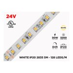 24V 5M IP20 2835 WHITE HIGH OUTPUT LED STRIP - 128 LEDS/M (STRIP ONLY)