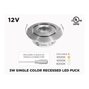 12V 3W SINGLE COLOR PROFESSIONAL GRADE 50MM RECESSED LED PUCK