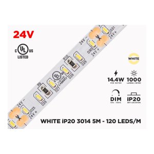 24V 5M IP20 3014 WHITE LED STRIP - 120 LEDS/M (STRIP ONLY)