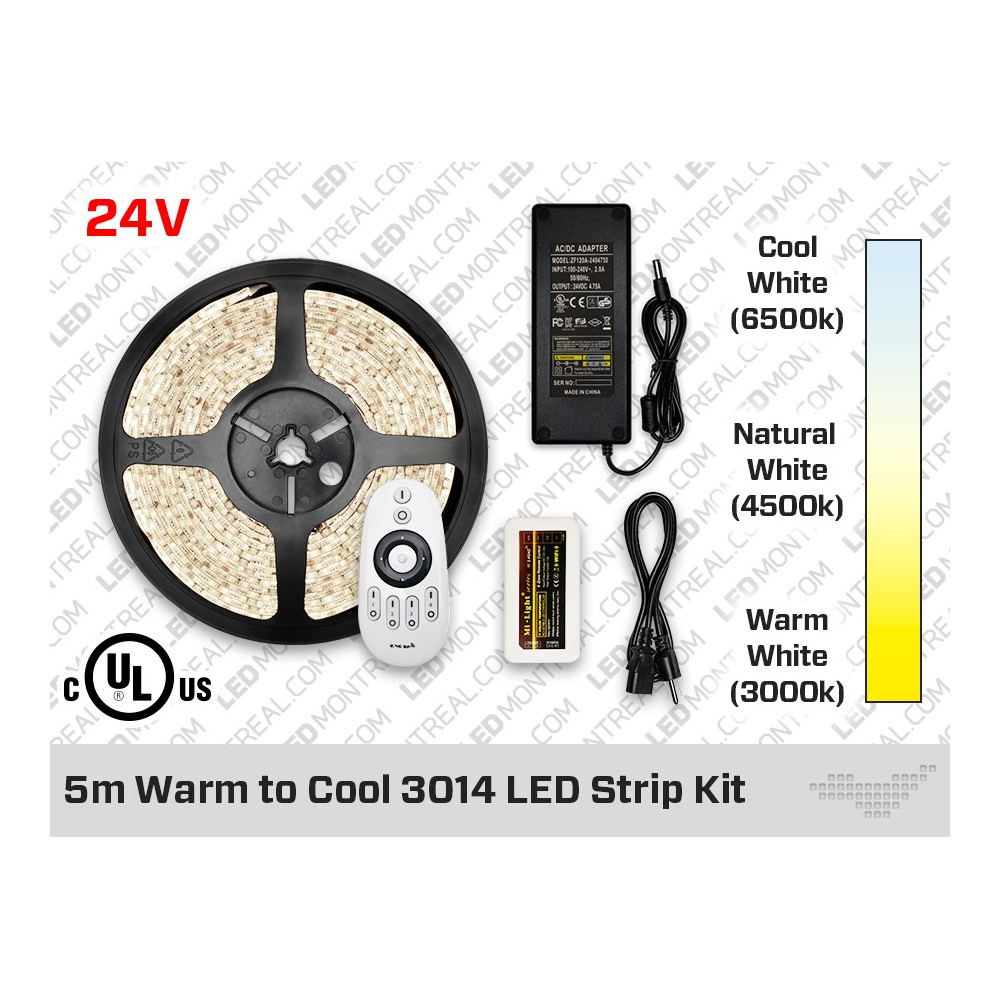 24V IP20 3014 ENSEMBLE DE RUBAN LED BLANC CHAUD BLANC FROID RÉGLABLE
