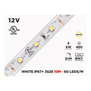 12V CONTINUOUS 10M IP67 3528 WHITE OUTDOOR LED STRIP - 60 LEDS/M (STRIP ONLY)