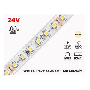 24V 5M IP67 3528 WHITE OUTDOOR LED STRIP - 120 LEDS/M - 5M (STRIP ONLY)