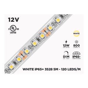 12V 5M IP65+ 3528 WHITE LED STRIP - 120 LEDS/M (STRIP ONLY)