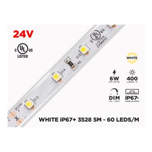 24V 5M IP67 3528 WHITE OUTDOOR LED STRIP - 60 LEDS/M - 5M (STRIP ONLY)