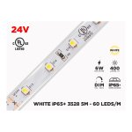 24V 5M IP65+ 3528 WHITE LED STRIP - 60 LEDS/M (STRIP ONLY)