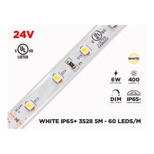 24V 5M IP65+ 3528 WHITE LED STRIP - 60 LEDS/M (STRIP ONLY)