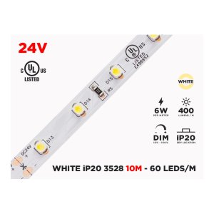 24V 10M IP20 3528 WHITE LED STRIP - 60 LEDS/M (STRIP ONLY)
