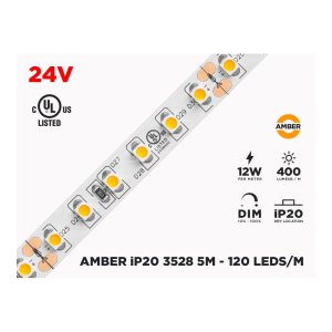 24V 5M IP20 3528 120 LED/M AMBER(1800 K) LED STRIP (STRIP ONLY)