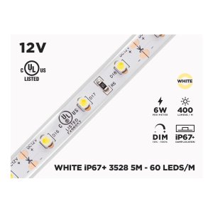 12V 5M IP67 3528 WHITE OUTDOOR LED STRIP - 60 LEDS/M - 5M (STRIP ONLY)