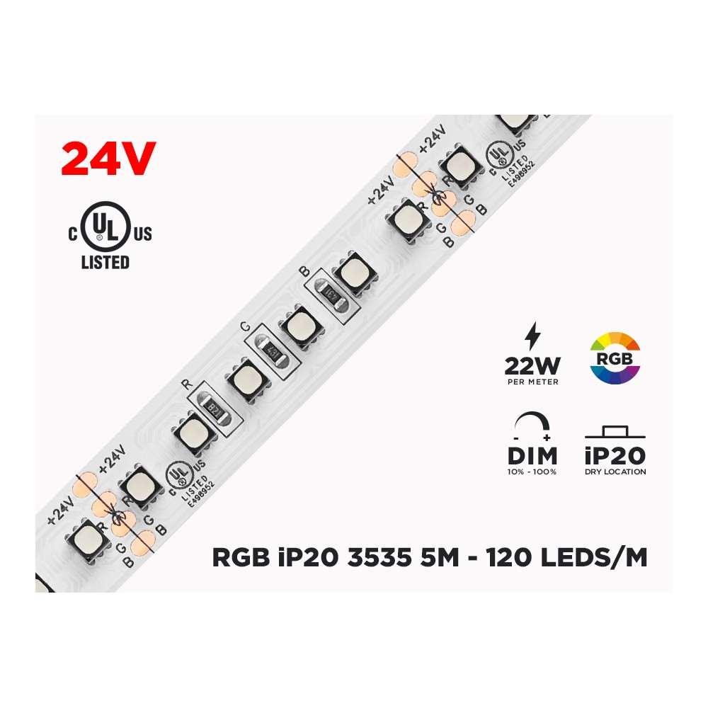 24V 5M IP20 3535 RGB LED STRIP - 120 LEDS/M (STRIP ONLY)