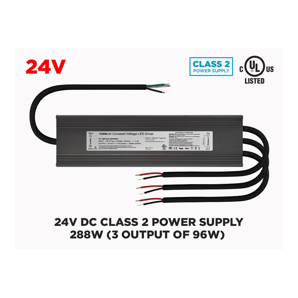 24V DC 288W (3X96W) CULUS LISTED CLASS 2 LED DRIVER