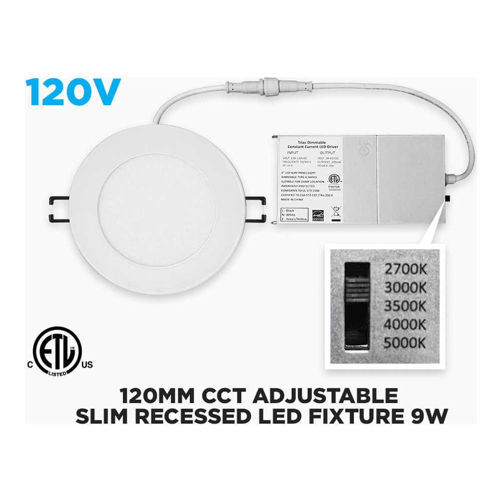 120 MM CCT ADJUSTABLE SLIM RECESSED LED FIXTURE 9W
