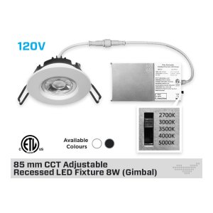 85MM CCT ADJUSTABLE RECESSED LED FIXTURE 8W (GIMBAL)