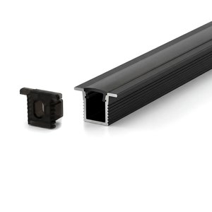 RECESSED WITH LIP SUPER SLIM ALUMINUM PROFILE 0809A WITH 2 ENDCAPS & PC COVER 10FT BLACK