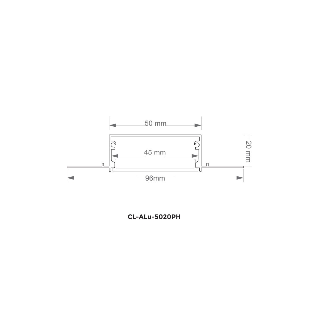 ALUMINUM PROFILE 5020PH 3M WITH ENDCAPS AND PC COVER 10FT SILVER