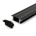 RECESSED ALUMINUM PROFILE 508 WITH 2 ENDCAP 3 CLIPS & PC COVER 10FT BLACK