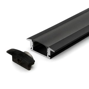 RECESSED ALUMINUM PROFILE 508 WITH 2 ENDCAP 3 CLIPS & PC COVER 10FT BLACK