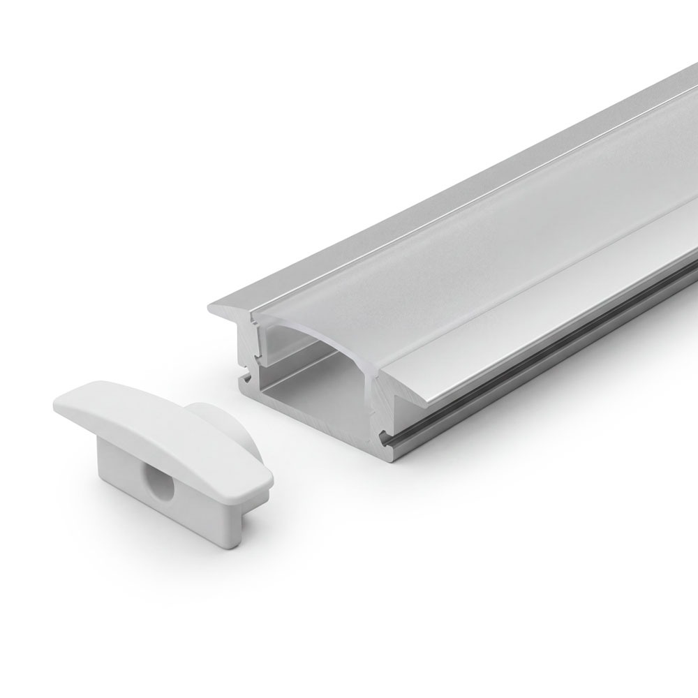 RECESSED ALUMINUM PROFILE 508 WITH 2 ENDCAP 3 CLIPS & PC COVER 10FT SILVER