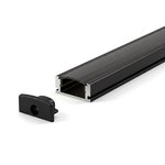 SURFACE MOUNTED ALUMINUM PROFILE 509 WITH 2 ENDCAPS 3 CLIPS & PC COVER 10FT BLACK