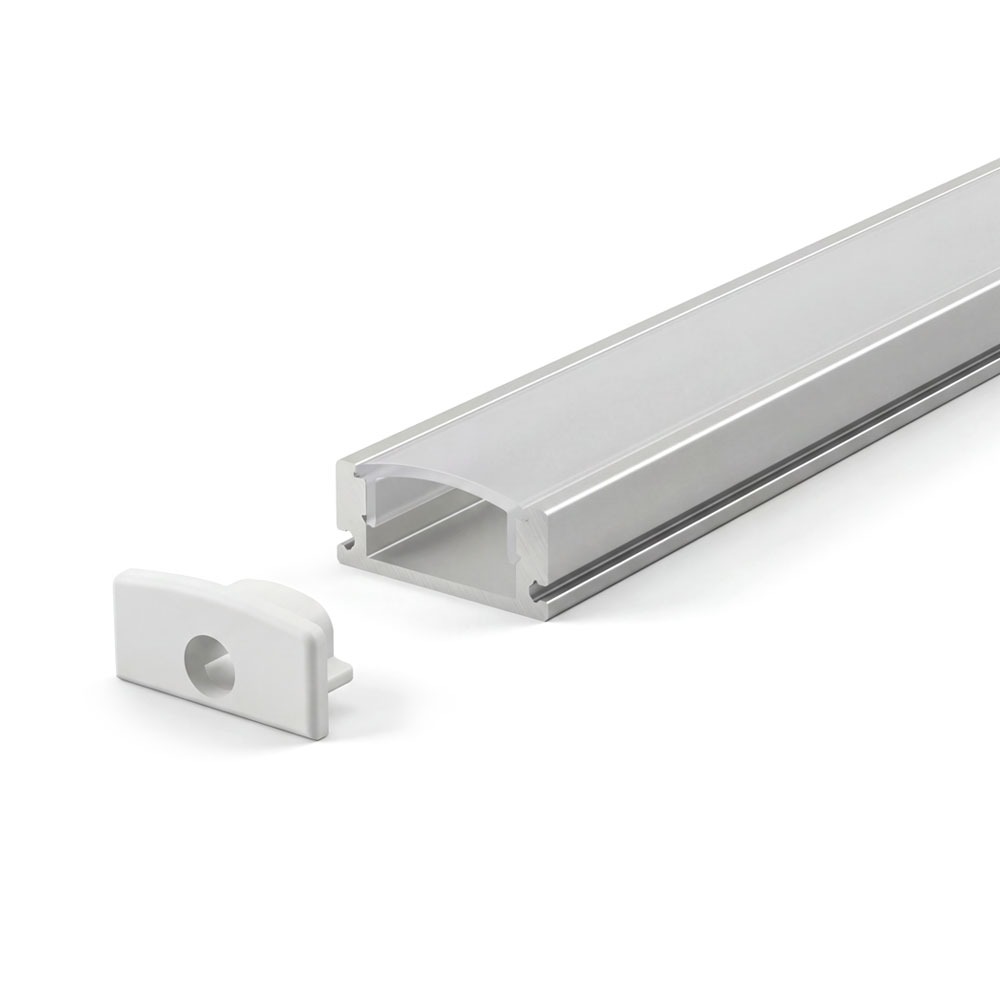 SURFACE MOUNTED ALUMINUM PROFILE 509 WITH 2 ENDCAPS 3 CLIPS & PC COVER 10FT SILVER