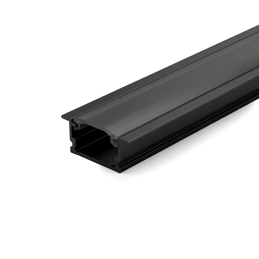 RECESSED ALUMINUM PROFILE 510A WITH 2 ENDCAPS & 3 CLIPS AND PC COVER 10FT - BLACK