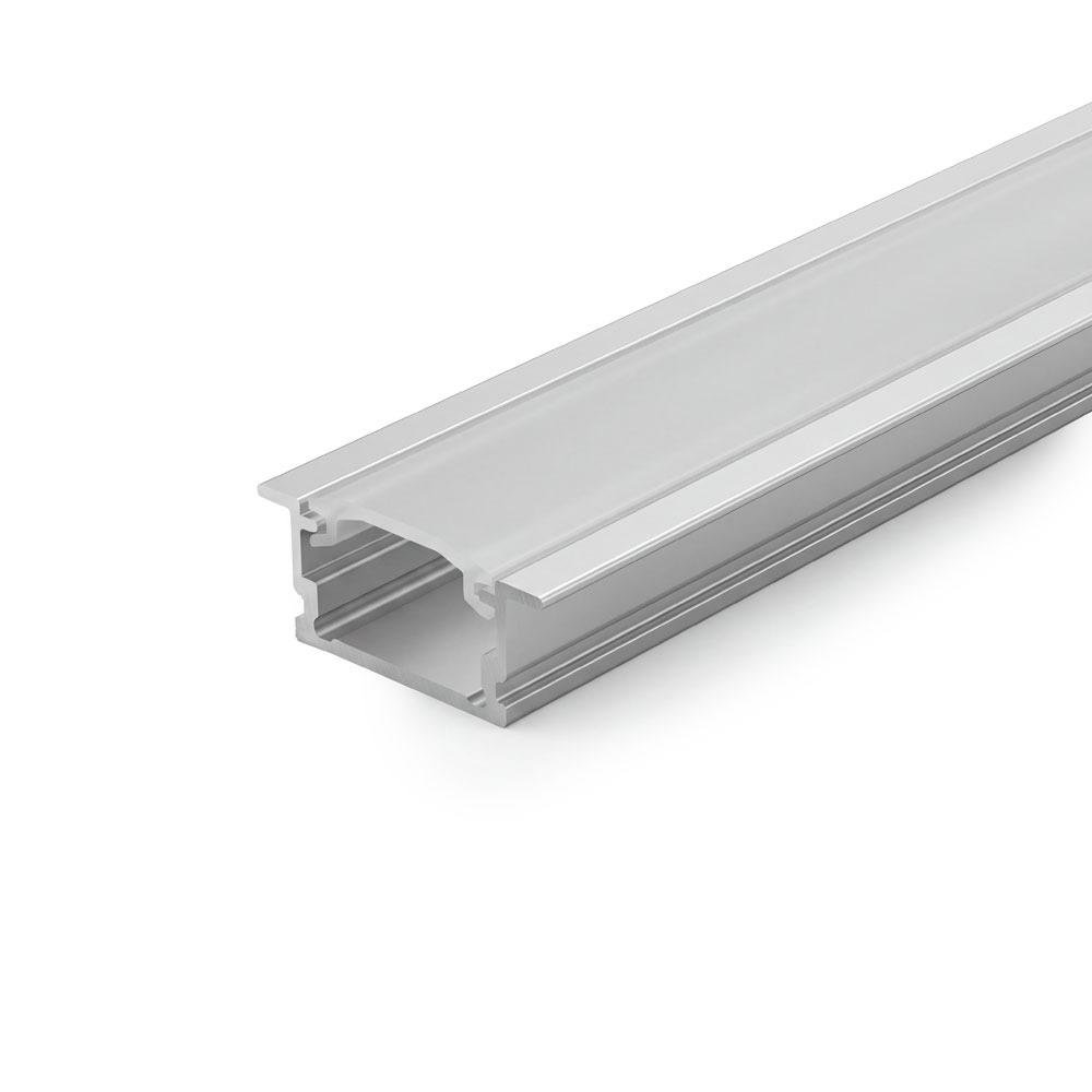 RECESSED ALUMINUM PROFILE 510A WITH 2 ENDCAPS & 3 CLIPS AND PC COVER 10FT - SILVER